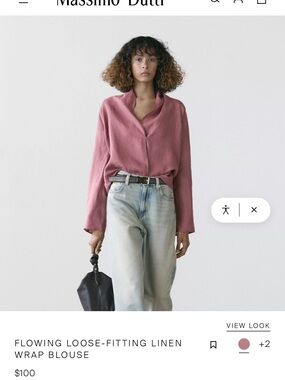 Massimo Dutti Rose Dust Linen Wrap Blouse